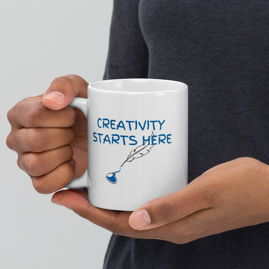 Creativity starts here White glossy mug