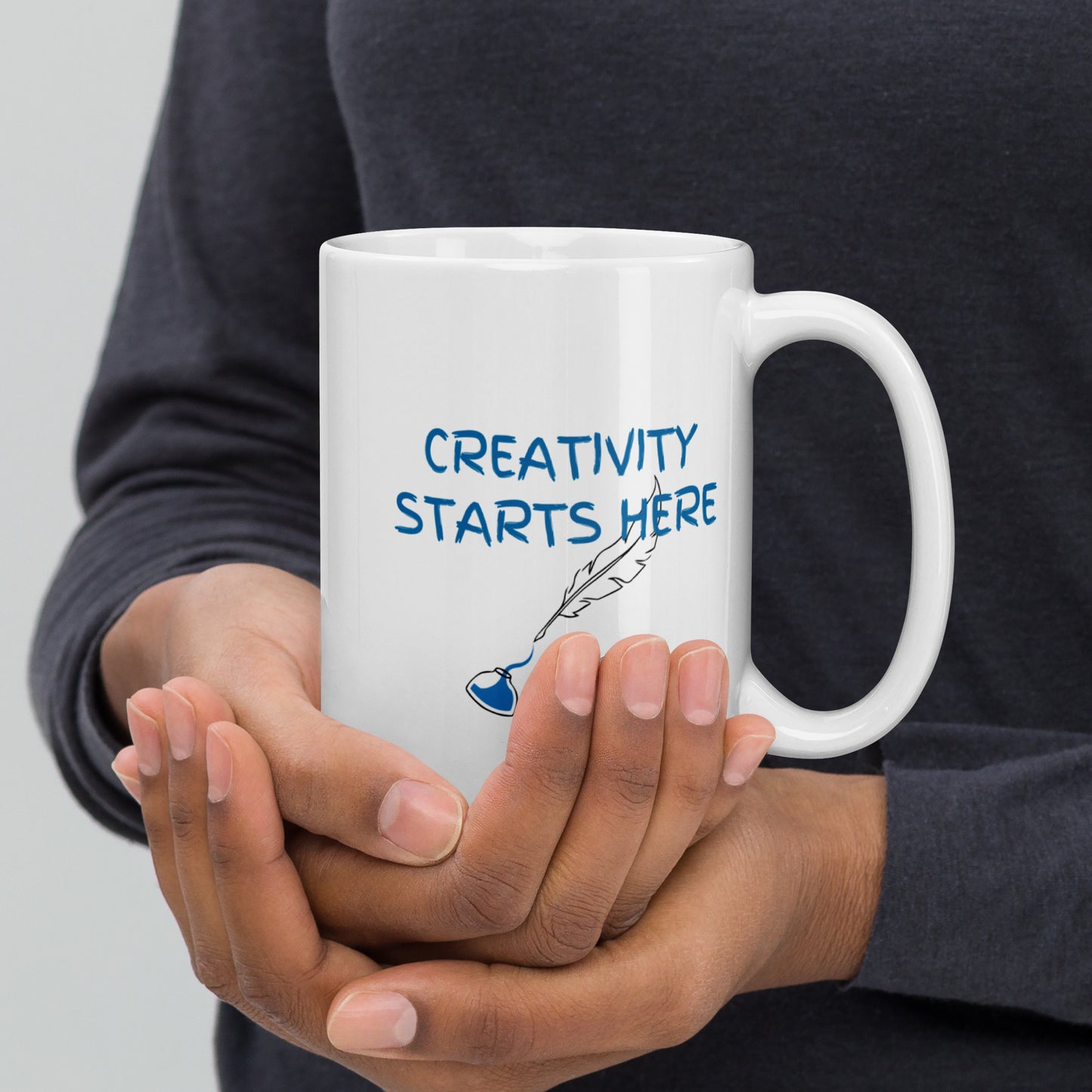 Creativity starts here White glossy mug